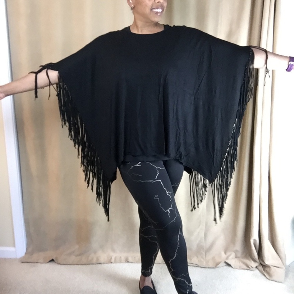 Fringe Poncho, Black, size 1X - Picture 3 of 11